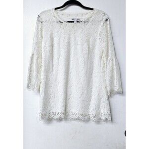 ISAAC MIZRAHI Live Lace Lined Long Bell Sleeve Pullover Women Shirt (S)